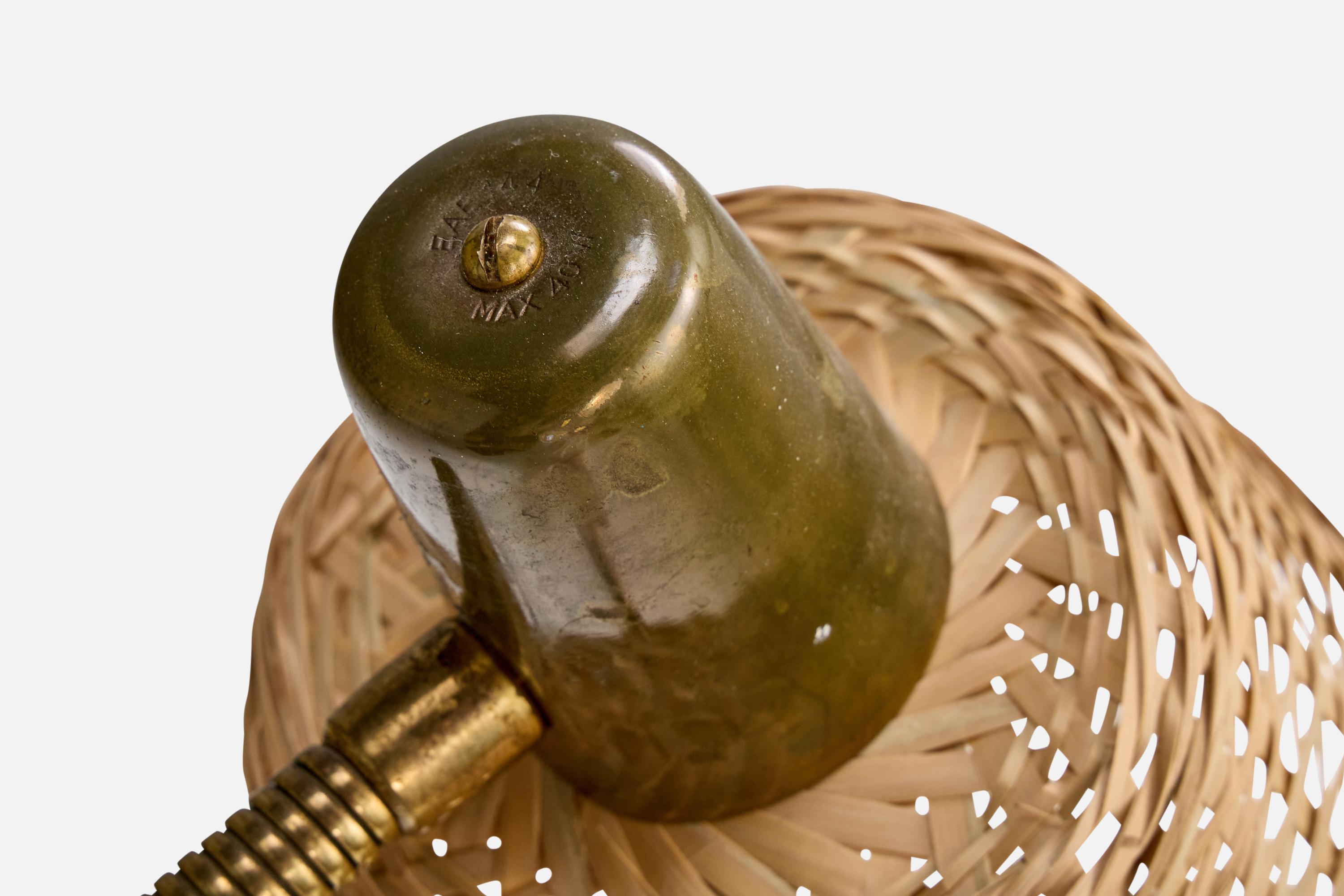 Svend Aage Holm Sørensen, Stehleuchte, Metall, Messing, Rattan, Schweden, 1950er Jahre im Zustand „Gut“ im Angebot in High Point, NC