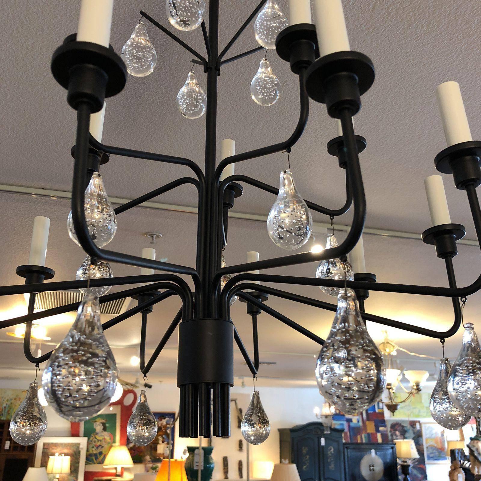 Danish Svend Aage Holm Sørensen Iron and Glass Drop Chandelier For Sale