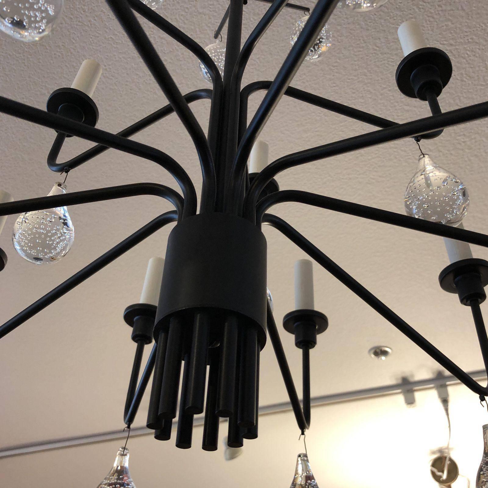 Svend Aage Holm Sørensen Iron and Glass Drop Chandelier In Good Condition For Sale In San Francisco, CA