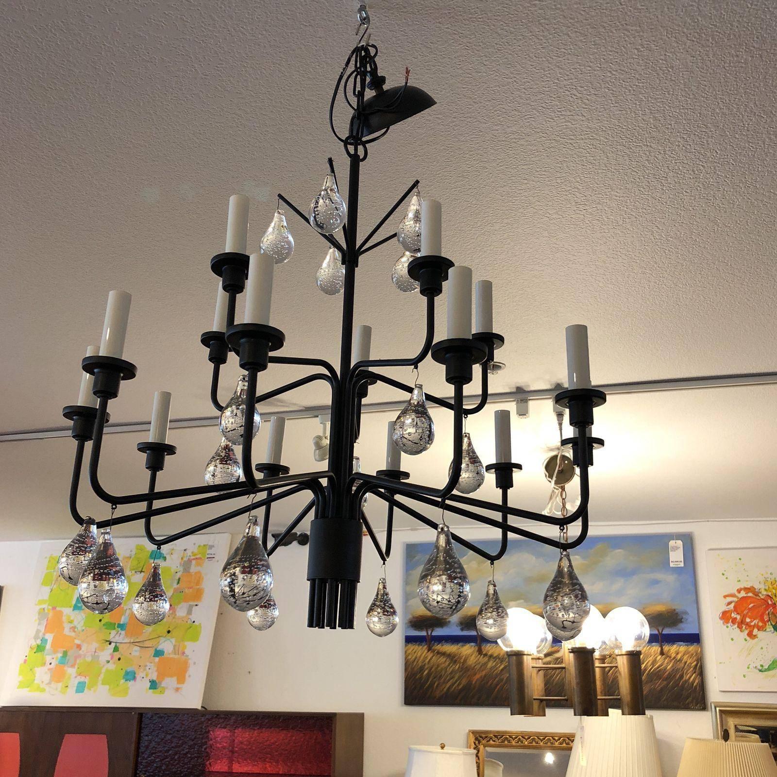 Crystal Svend Aage Holm Sørensen Iron and Glass Drop Chandelier For Sale