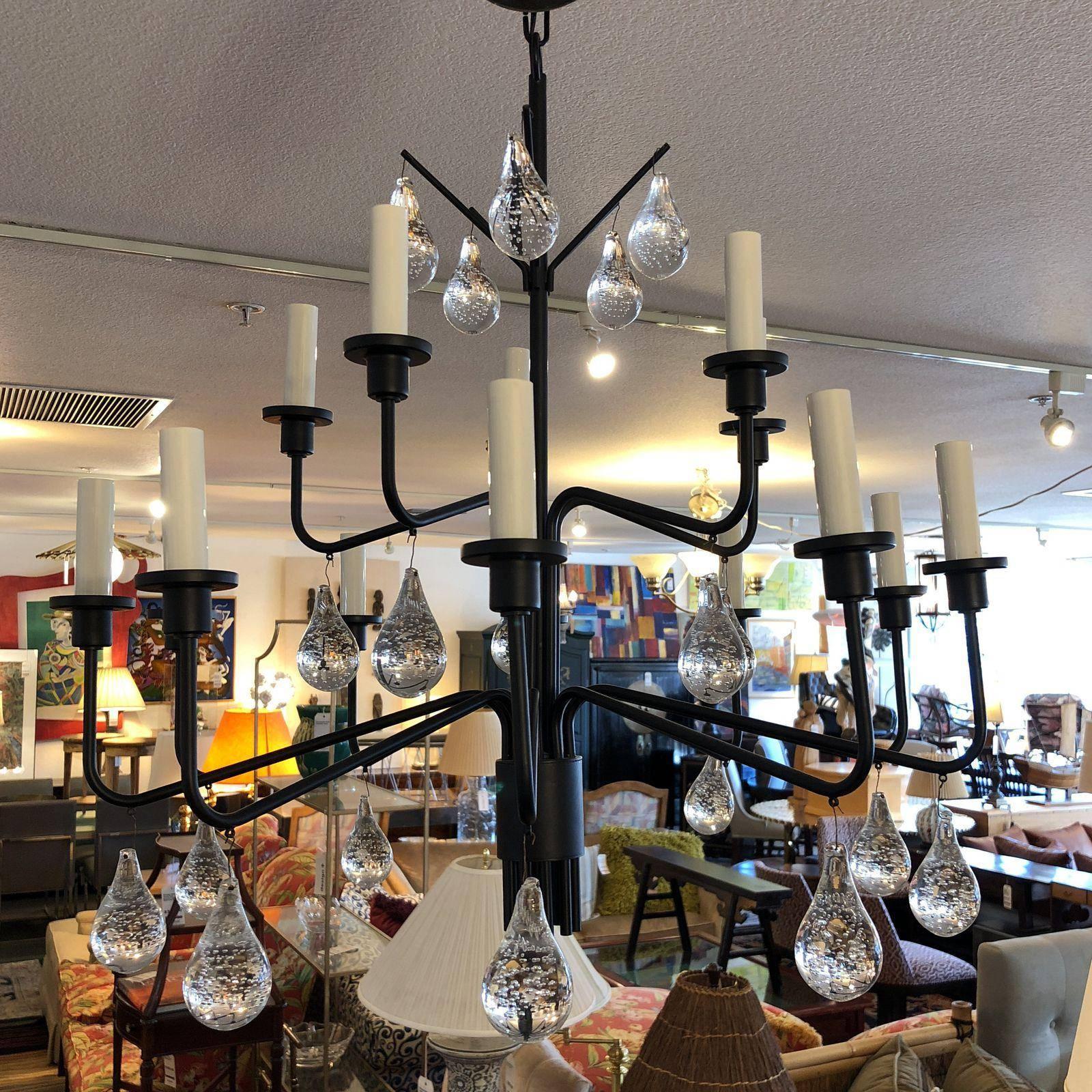 Svend Aage Holm Sørensen Iron and Glass Drop Chandelier For Sale 1