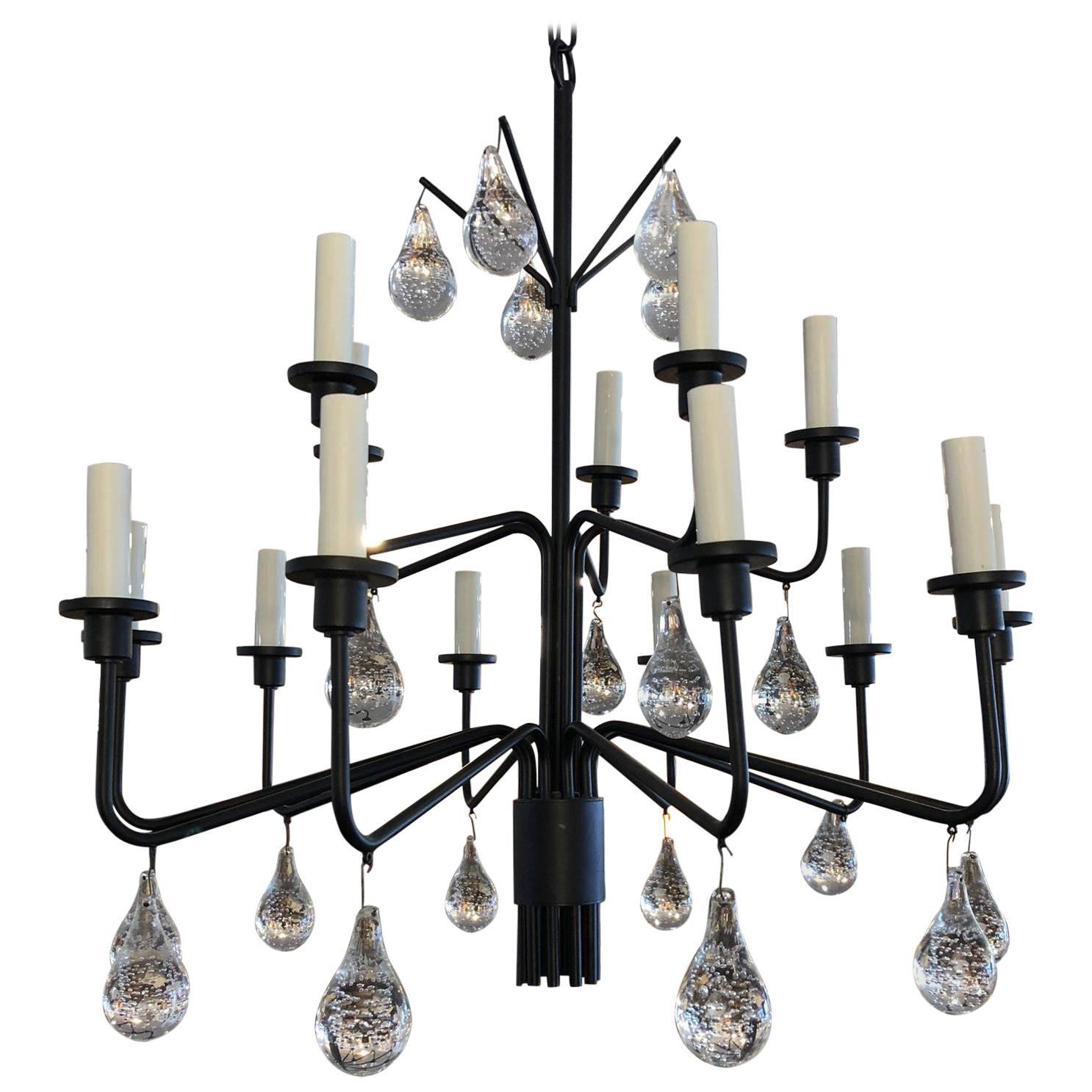 Svend Aage Holm Sørensen Iron and Glass Drop Chandelier For Sale
