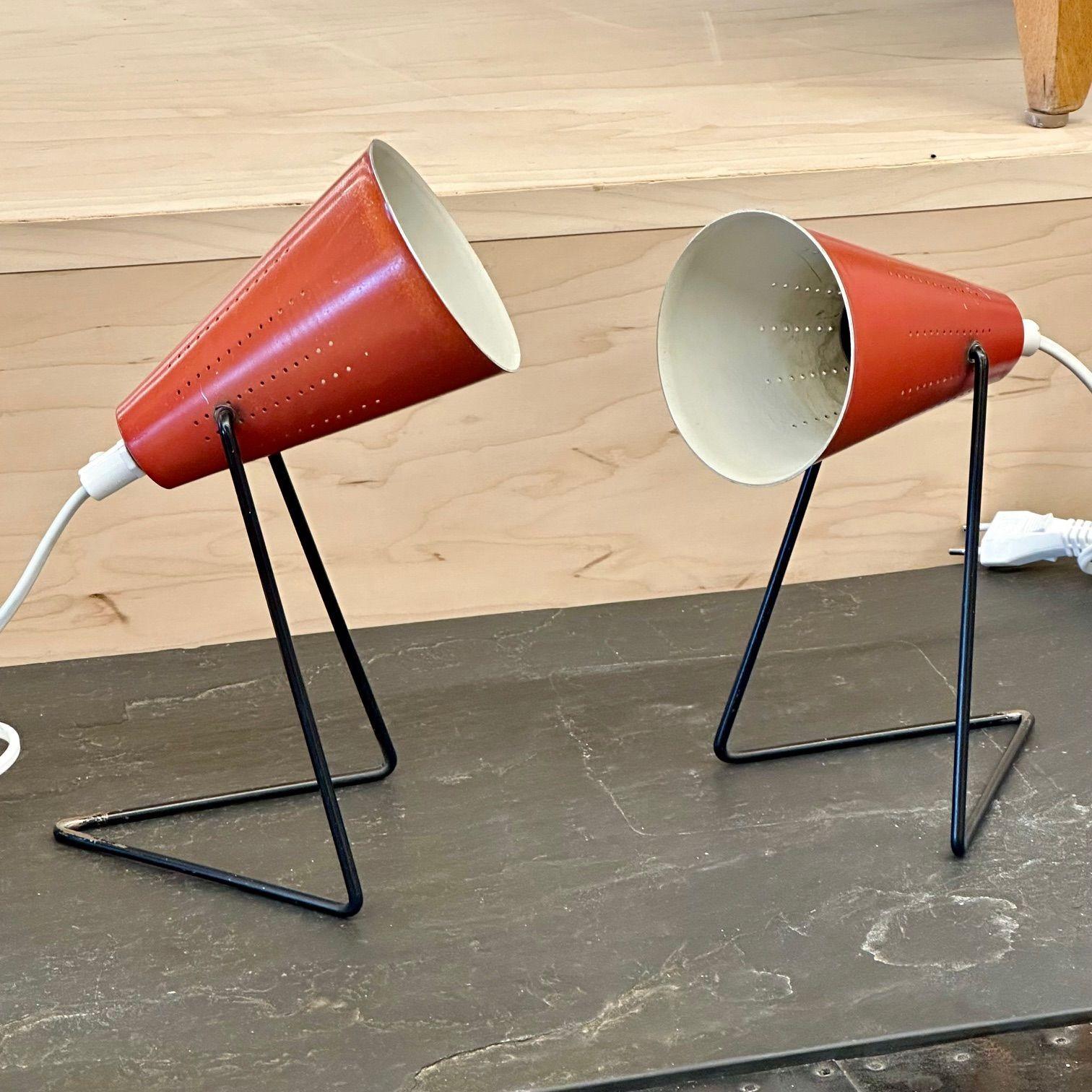 Mid-20th Century Svend Aage Holm Sørensen, Mid-Century Modern, Small Table Lamps, Red Lacquer For Sale