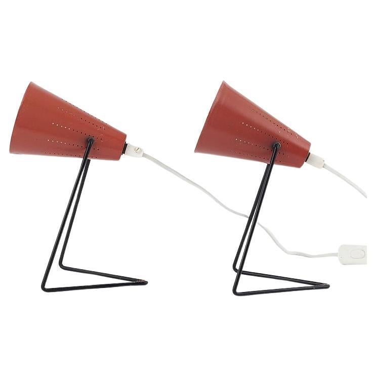 Svend Aage Holm Sørensen, Mid-Century Modern, Small Table Lamps, Red Lacquer