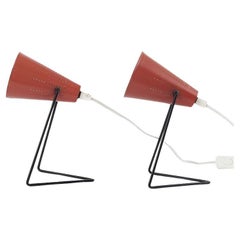 Vintage Svend Aage Holm Sørensen, Mid-Century Modern, Small Table Lamps, Red Lacquer