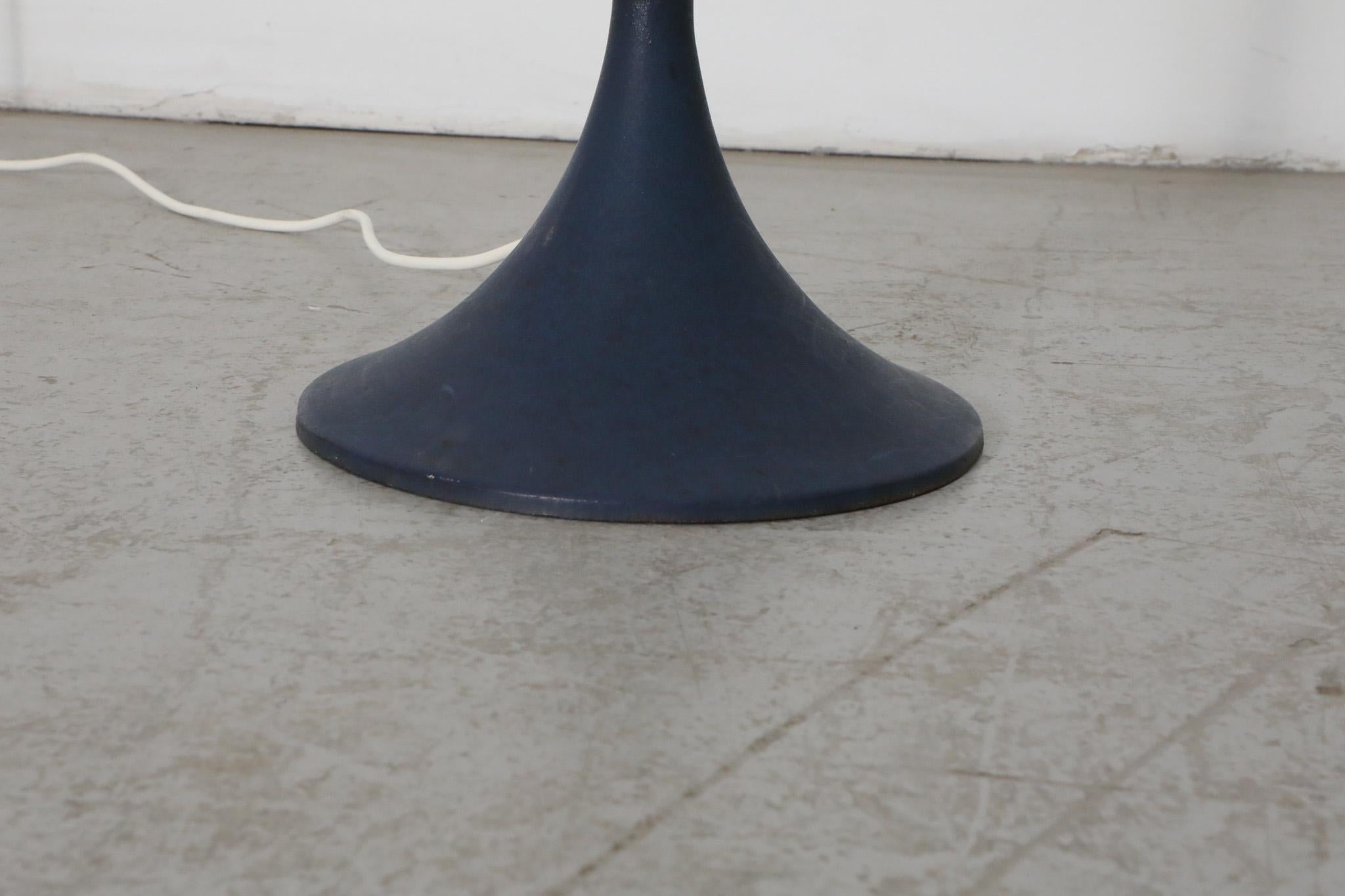 Mid-20th Century Svend Aage Holm Sørensen Mid-Century Teak and Blue Tulip Base Floor Lamp For Sale