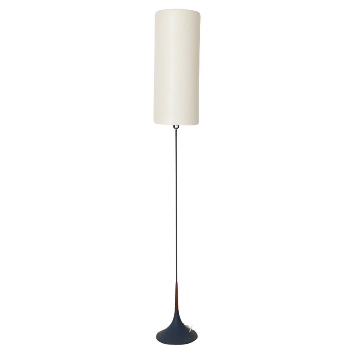 Svend Aage Holm Sørensen Mid-Century Teak and Blue Tulip Base Floor Lamp For Sale