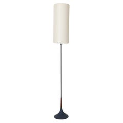 Svend Aage Holm Sørensen Mid-Century Teak and Blue Tulip Base Floor Lamp