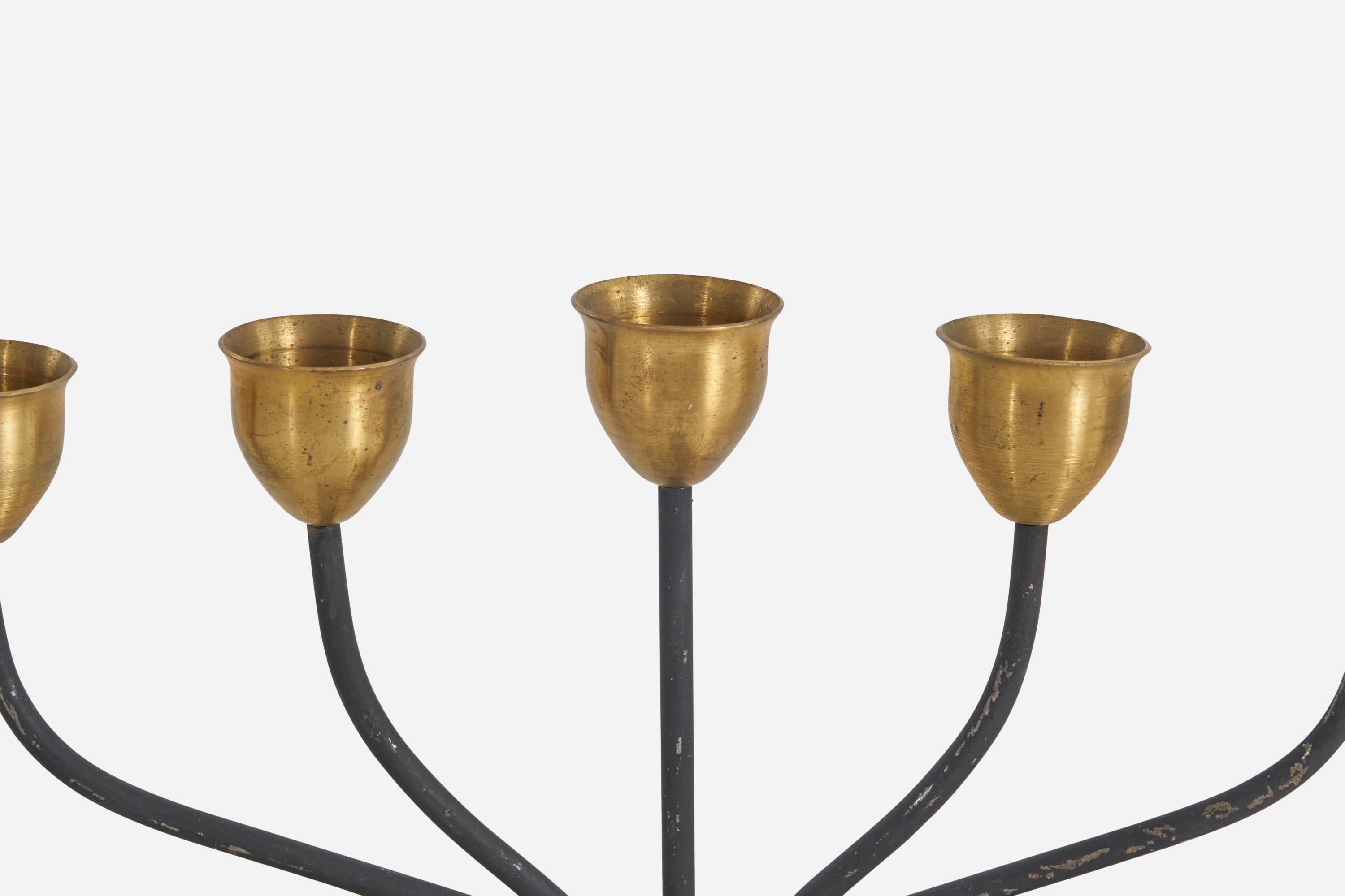 Svend Aage Holm Sørensen, Pair of Candelabra, Brass, Metal, Denmark, 1960s In Good Condition For Sale In High Point, NC