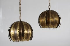 Svend Aage Holm Sørensen Pair of "Poppy" Pendants of Brass Made in Denmark 1960s