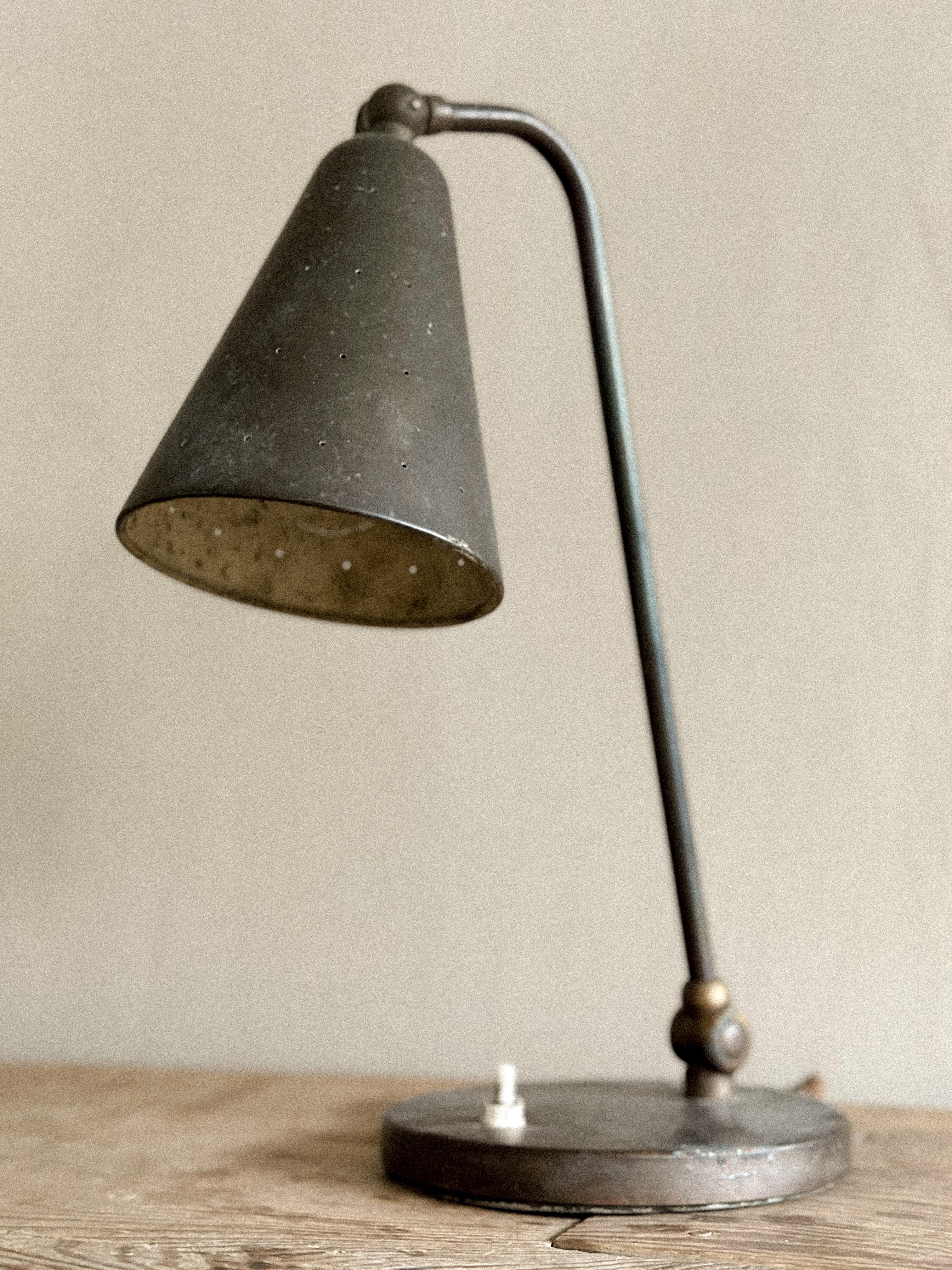 Mid-Century Modern Svend Aage Holm Sørensen, Patinated Table Lamp, Denmark 1940s For Sale