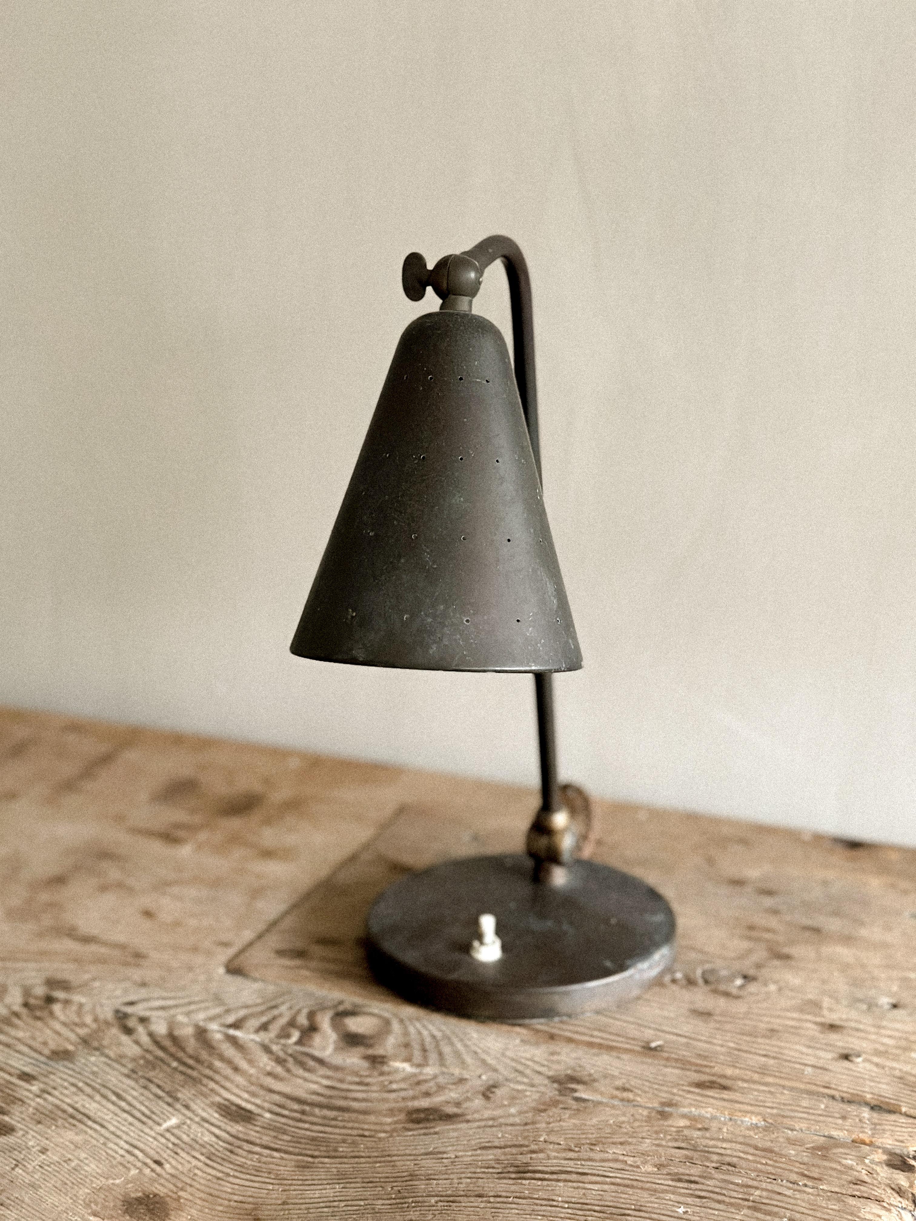 Brass Svend Aage Holm Sørensen, Patinated Table Lamp, Denmark 1940s For Sale
