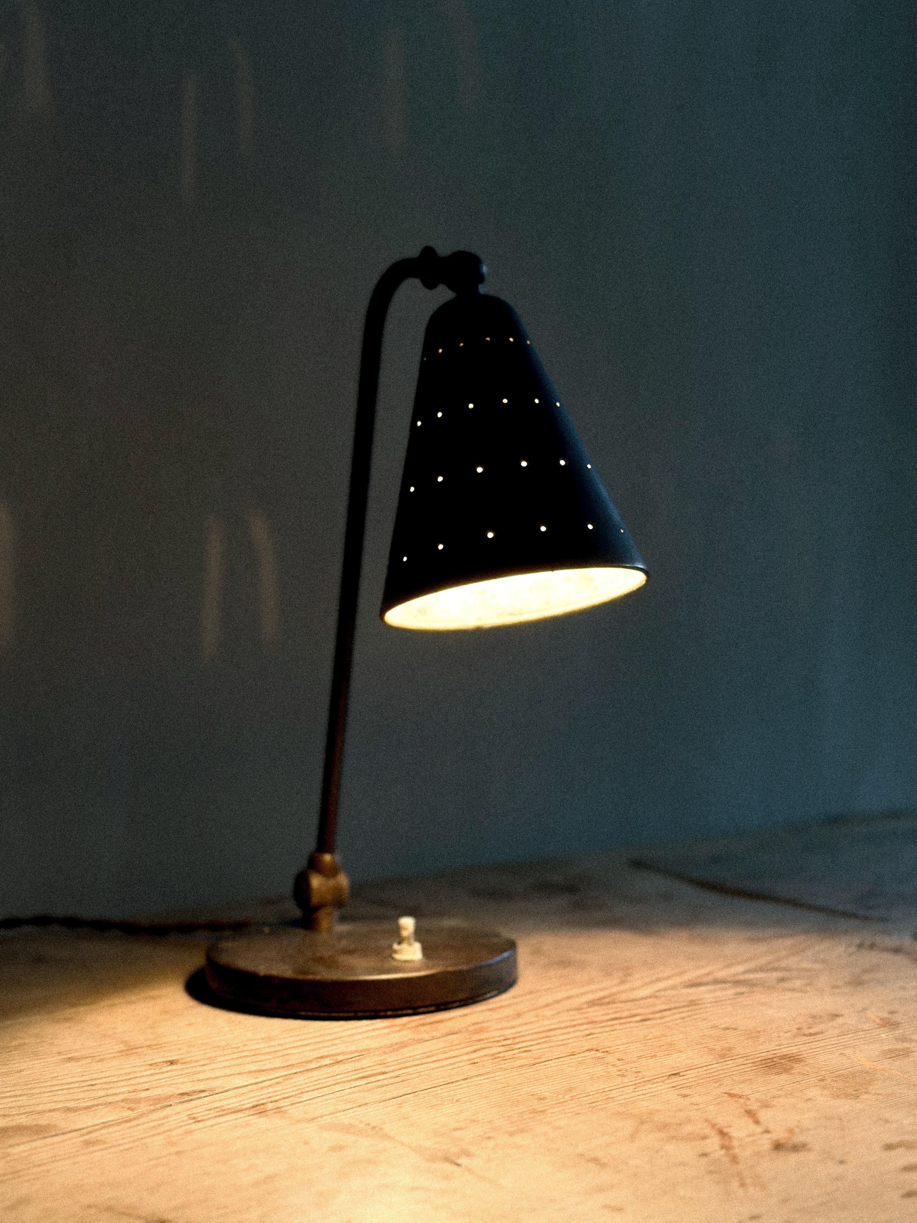 Svend Aage Holm Sørensen, Patinated Table Lamp, Denmark 1940s For Sale 1