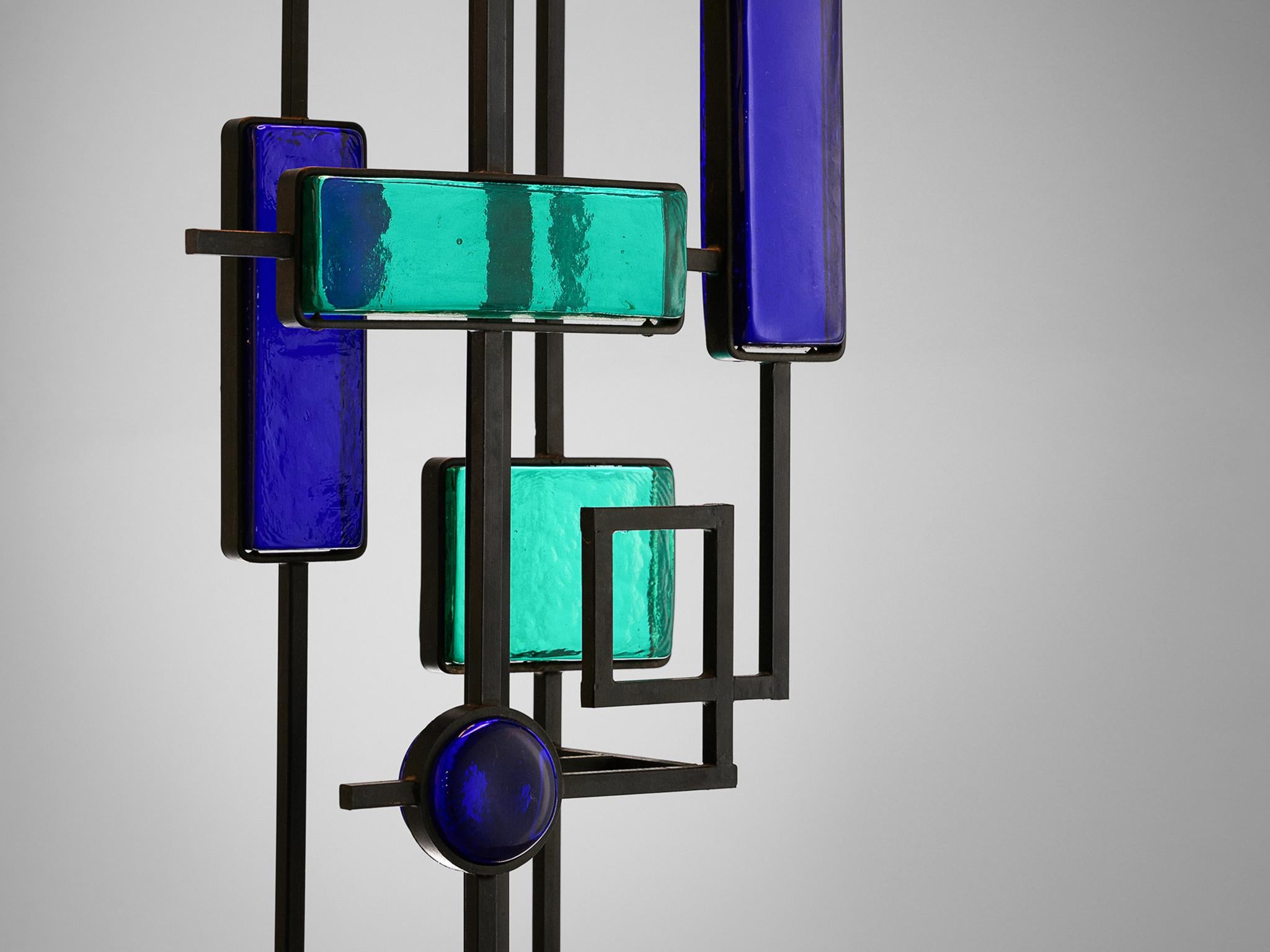 Swedish Svend Aage Holm Sørensen Sculptural Table Lamp with Iron Frame and Glass For Sale