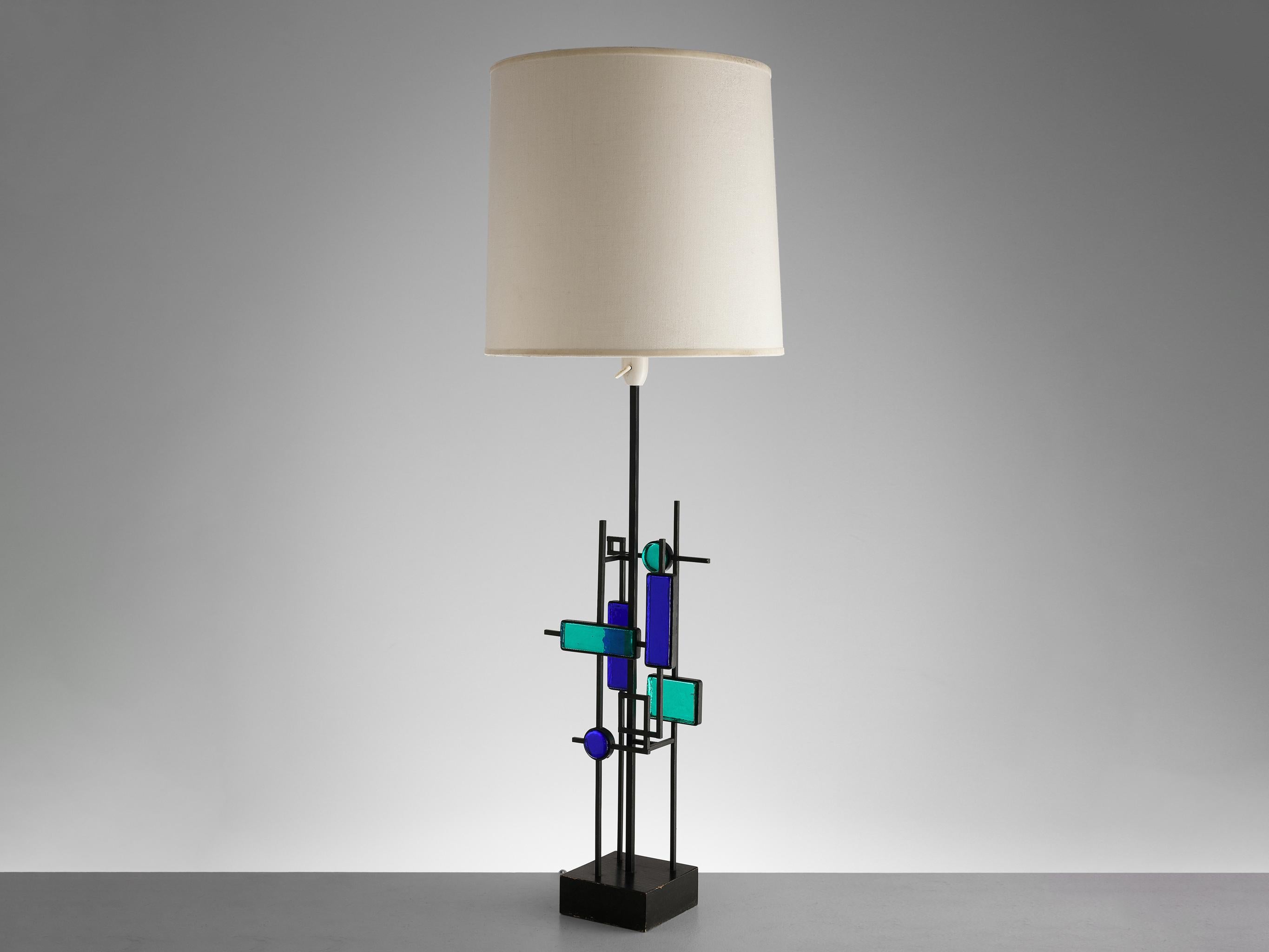 Mid-20th Century  Svend Aage Holm Sørensen Sculptural Table Lamp with Iron Frame and Glass  For Sale