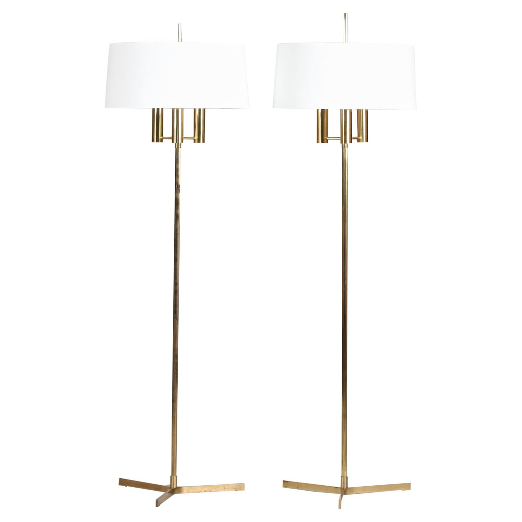 Svend Aage Holm Sørensen Style Pair of Danish Modern Floor Lamps of Brass 1960s For Sale