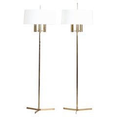 Svend Aage Holm Sørensen Style Pair of Danish Modern Floor Lamps of Brass 1960s