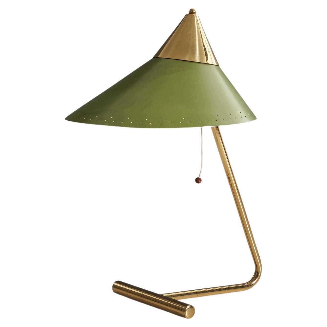 Svend Aage Holm Sørensen, Table Lamp, Brass, Green Metal, Denmark, 1950s For Sale
