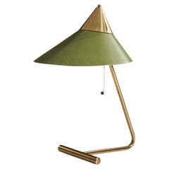 Vintage Svend Aage Holm Sørensen, Table Lamp, Brass, Green Metal, Denmark, 1950s