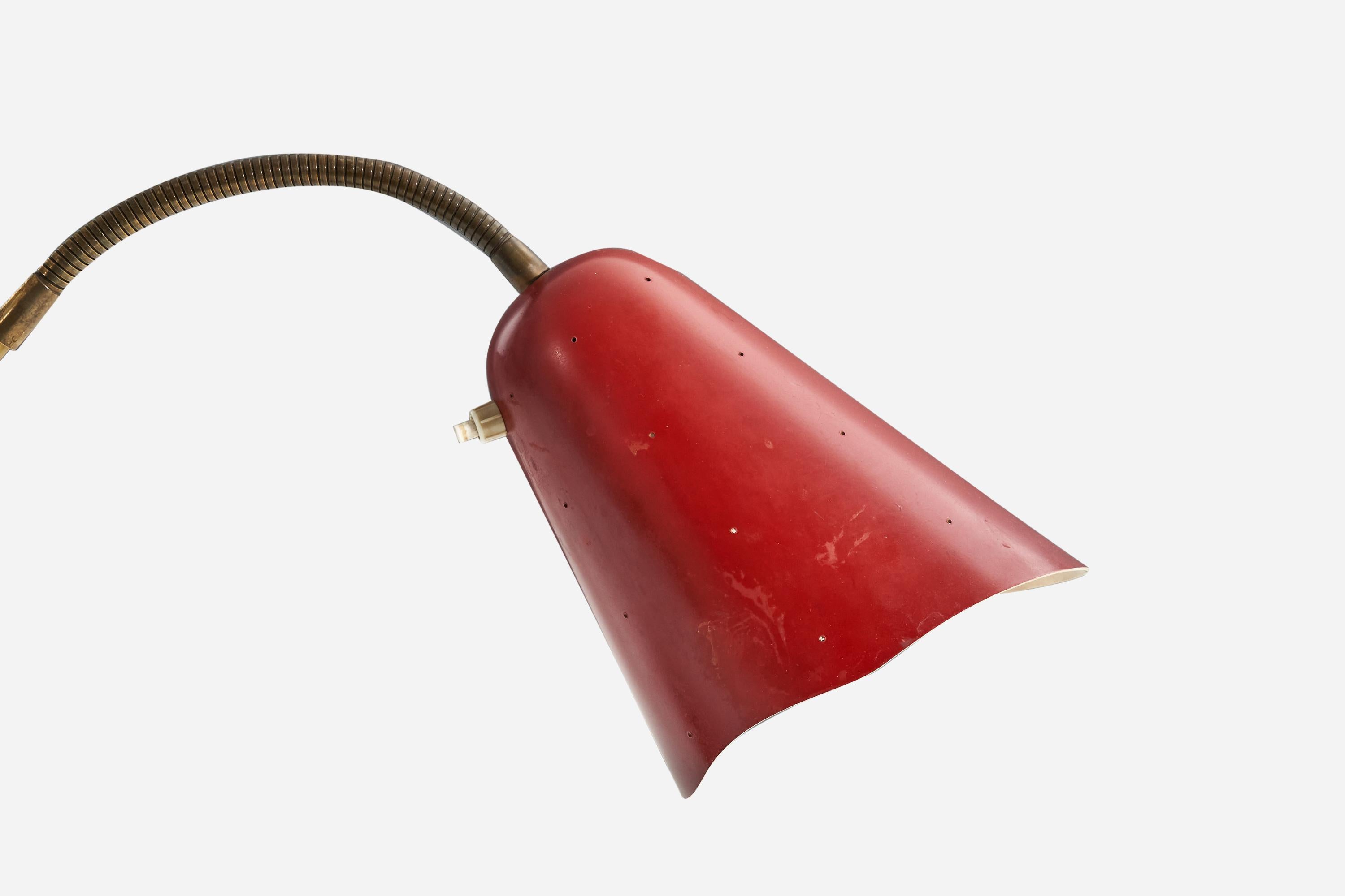 Lampe de bureau Svend Aage Holm Srensen, laiton, métal rouge, Danemark, années 1950 Bon état - En vente à High Point, NC
