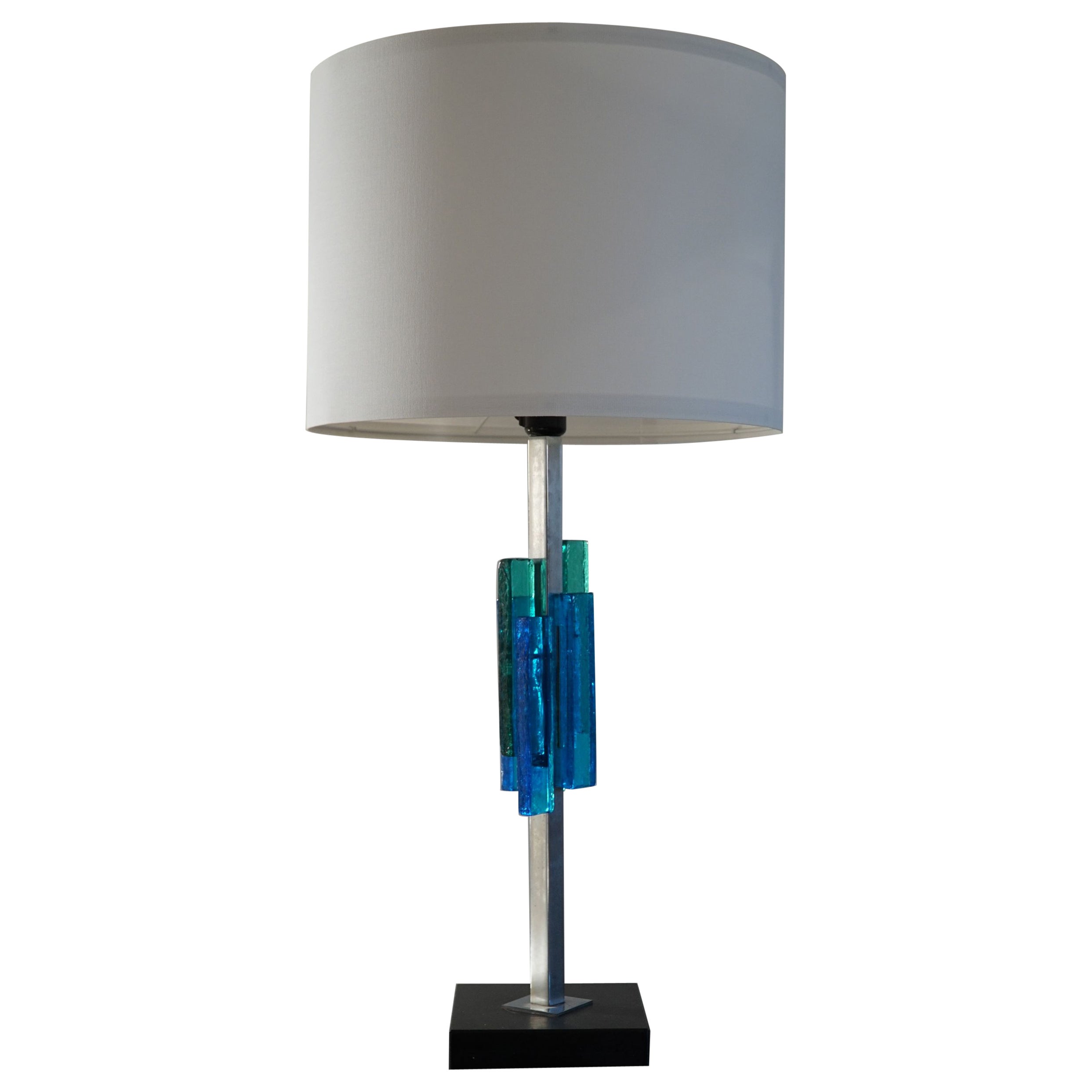Svend Aage Holm Sørensen Table Lamp, Metal & Glass, Danish Modern Design, 1960s