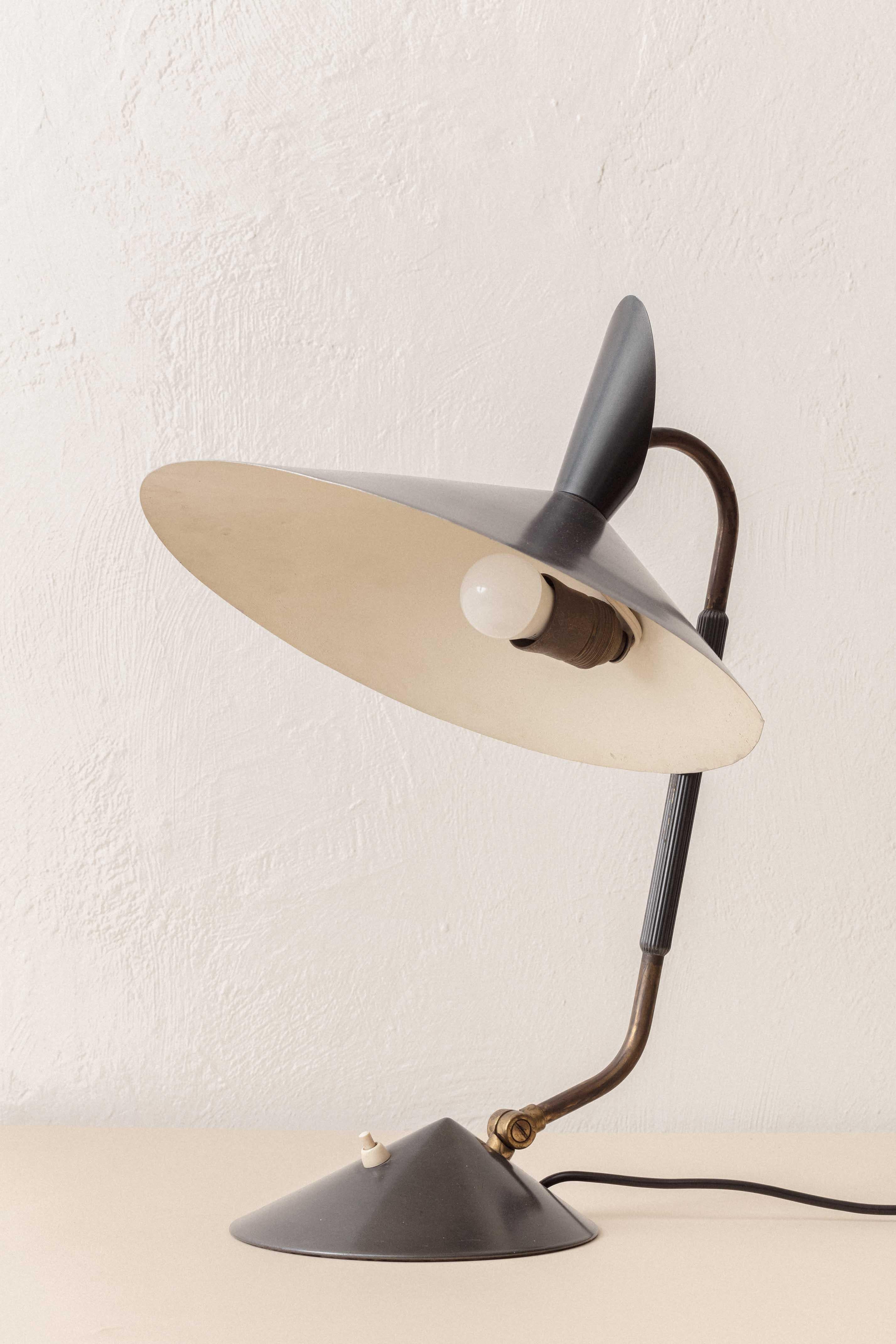 Iron Svend Aage Holm Sørensen Table Lamp with adjustable brass stem, 1950s. For Sale