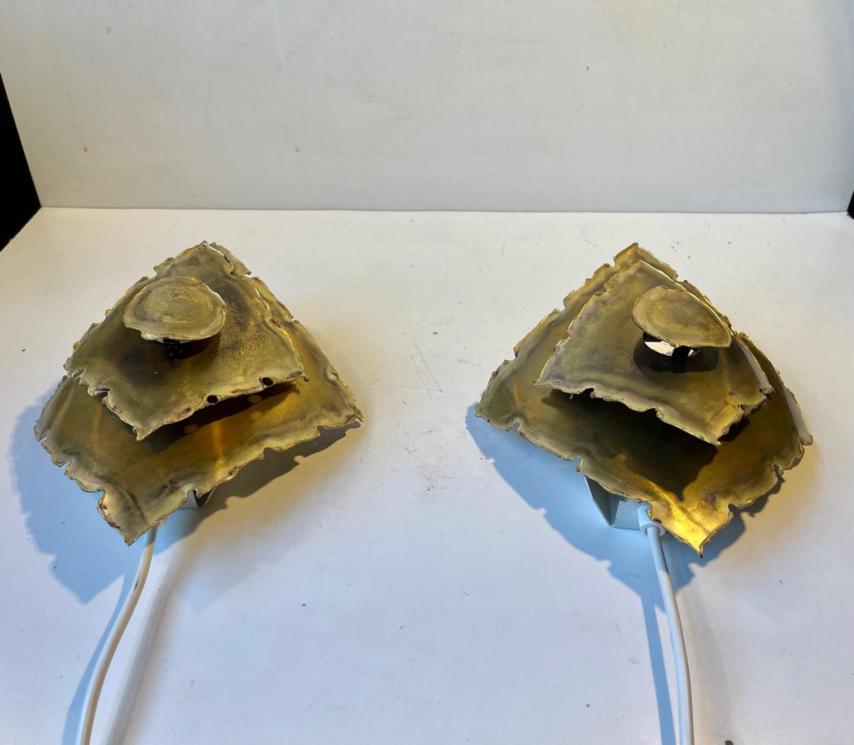 Mid-20th Century Svend Aage Holm-Sørensen Torch Cut Brutalist Brass Sconces in Brass, 1960s For Sale