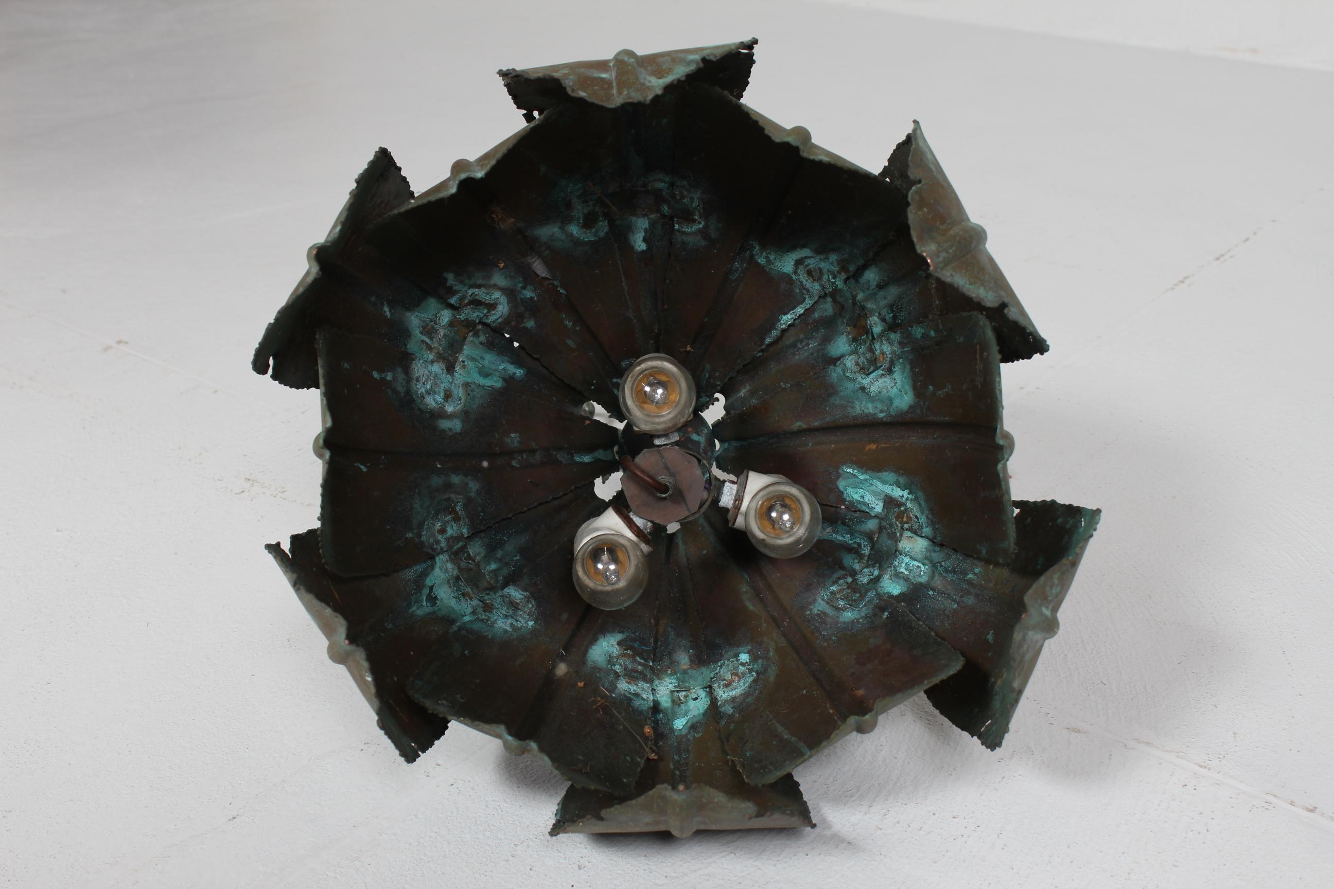 Svend Aage Holm Sørensen Pendentif Brutaliste en laiton vert Verdigris Danemark années 60 en vente 7