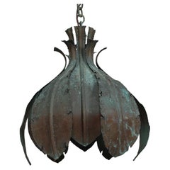 Svend Aage Holm Sørensen Verdigris Green Brutalist Pendant of Brass Denmark 60s