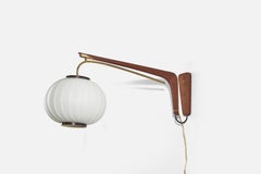 Svend Aage Holm Sørensen, Wandleuchte, Teak, Messing, Stoff, Dänemark, 1950er Jahre