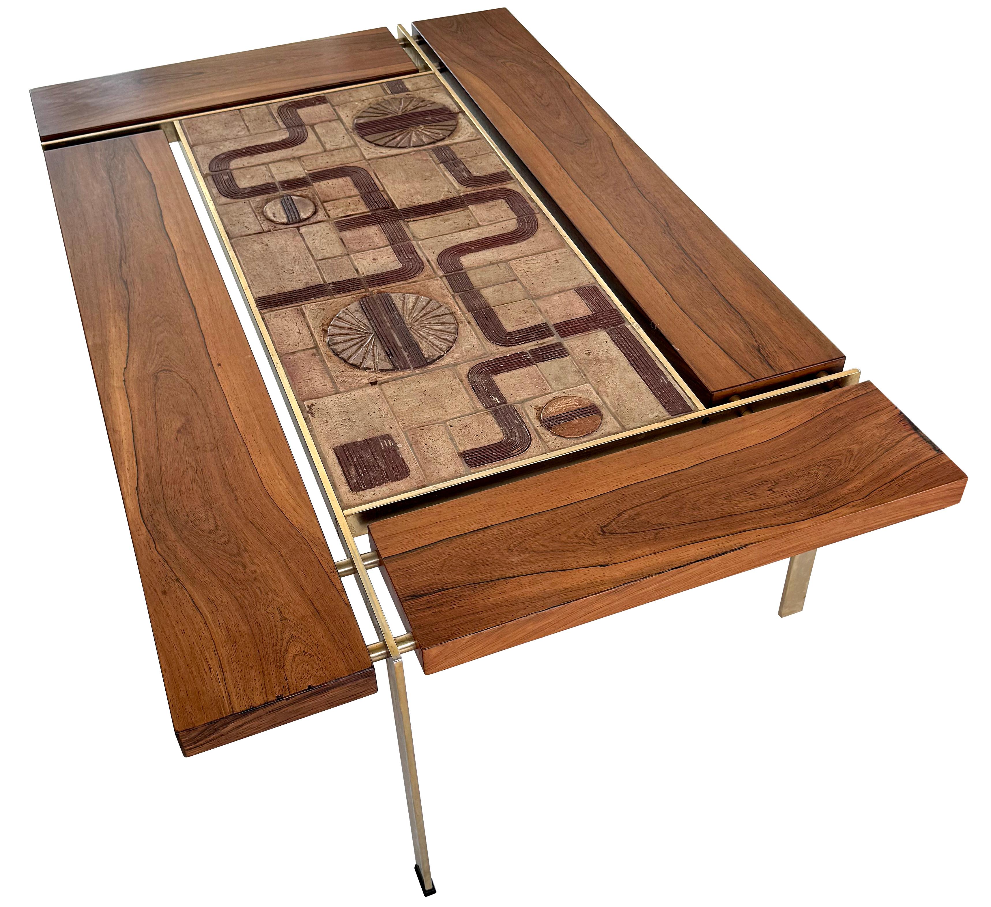 Svend Aage Jessen Tile Top Coffee Table in Rosewood and Brass For Sale 1