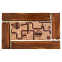 Retro Svend Aage Jessen Tile Top Coffee Table in Rosewood and Brass