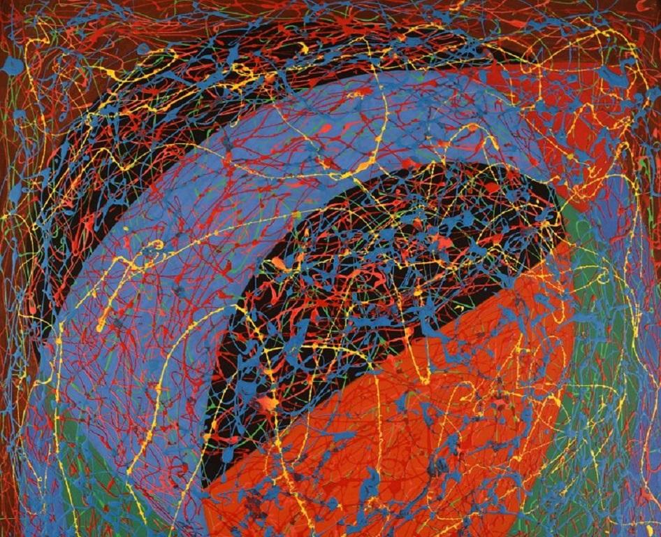 Svend Aage Krogstrup, Danish artist. 
Acrylic on board. Abstract composition. Dated 1991.
The board measures: 60 x 48 cm.
The frame measures: 2 cm.
In excellent condition.
Signed and dated.