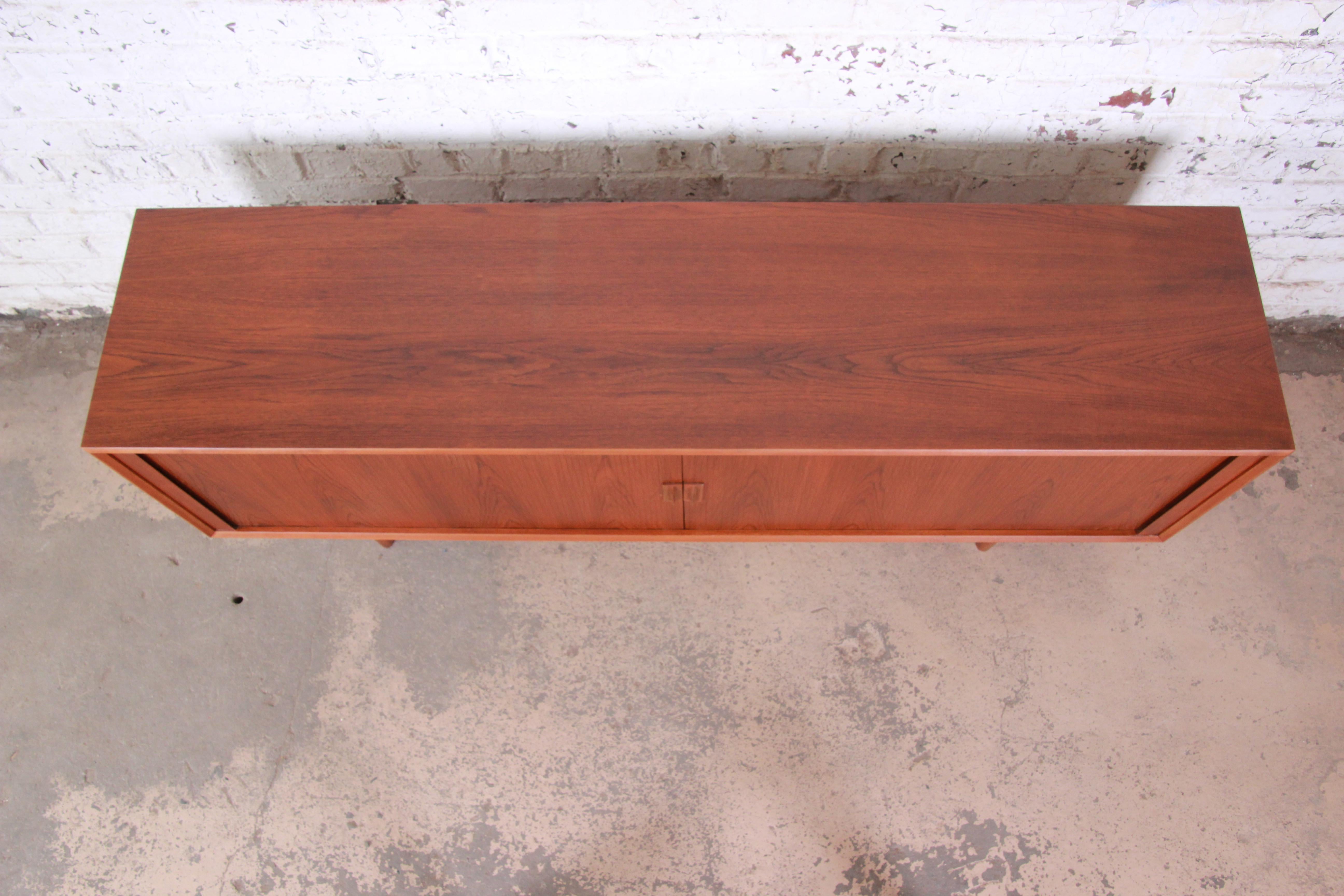 Svend Aage Larsen for Faarup Danish Modern Tambour Door Teak Sideboard Credenza In Good Condition In South Bend, IN