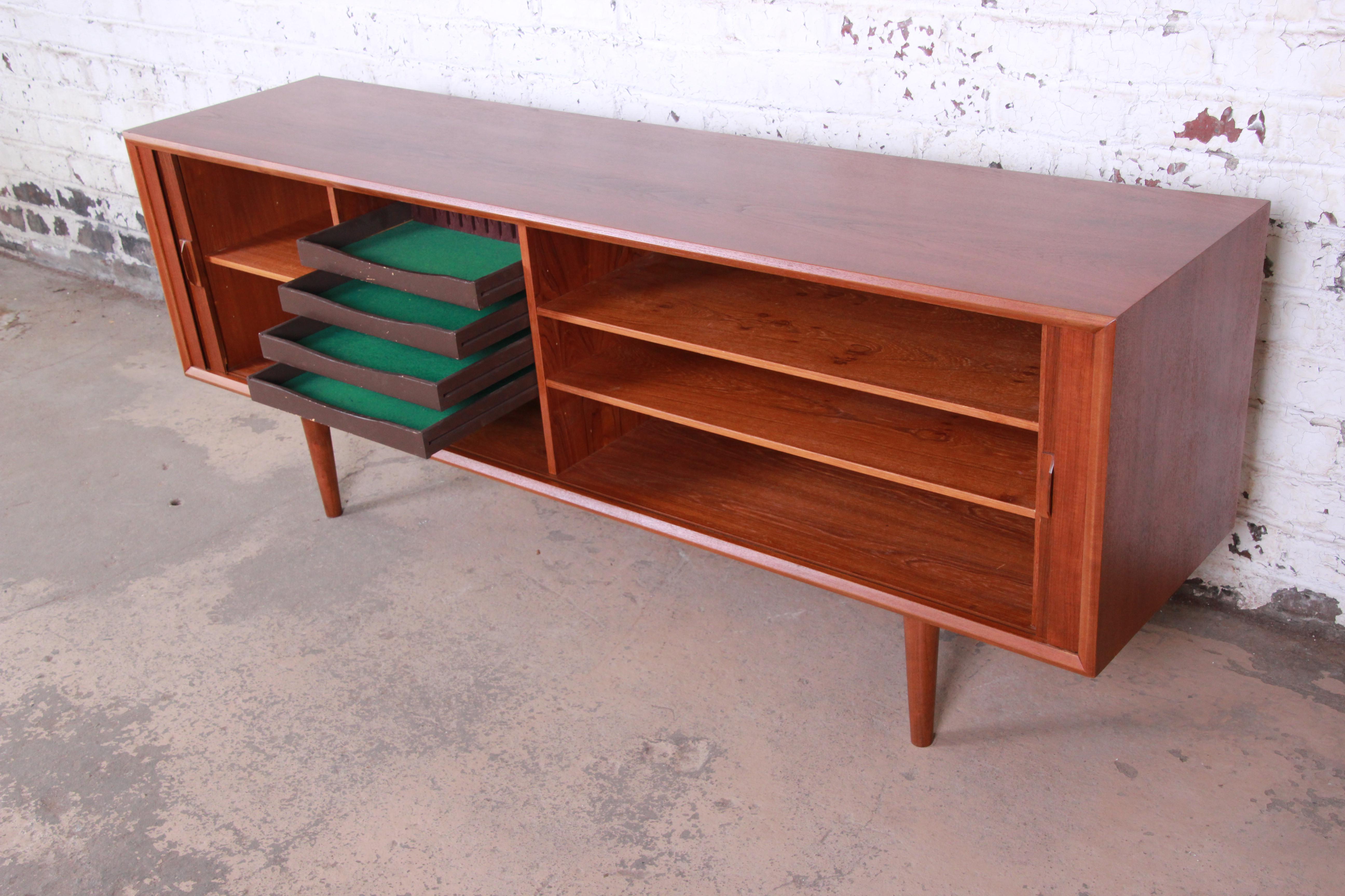 Svend Aage Larsen for Faarup Danish Modern Tambour Door Teak Sideboard Credenza 1