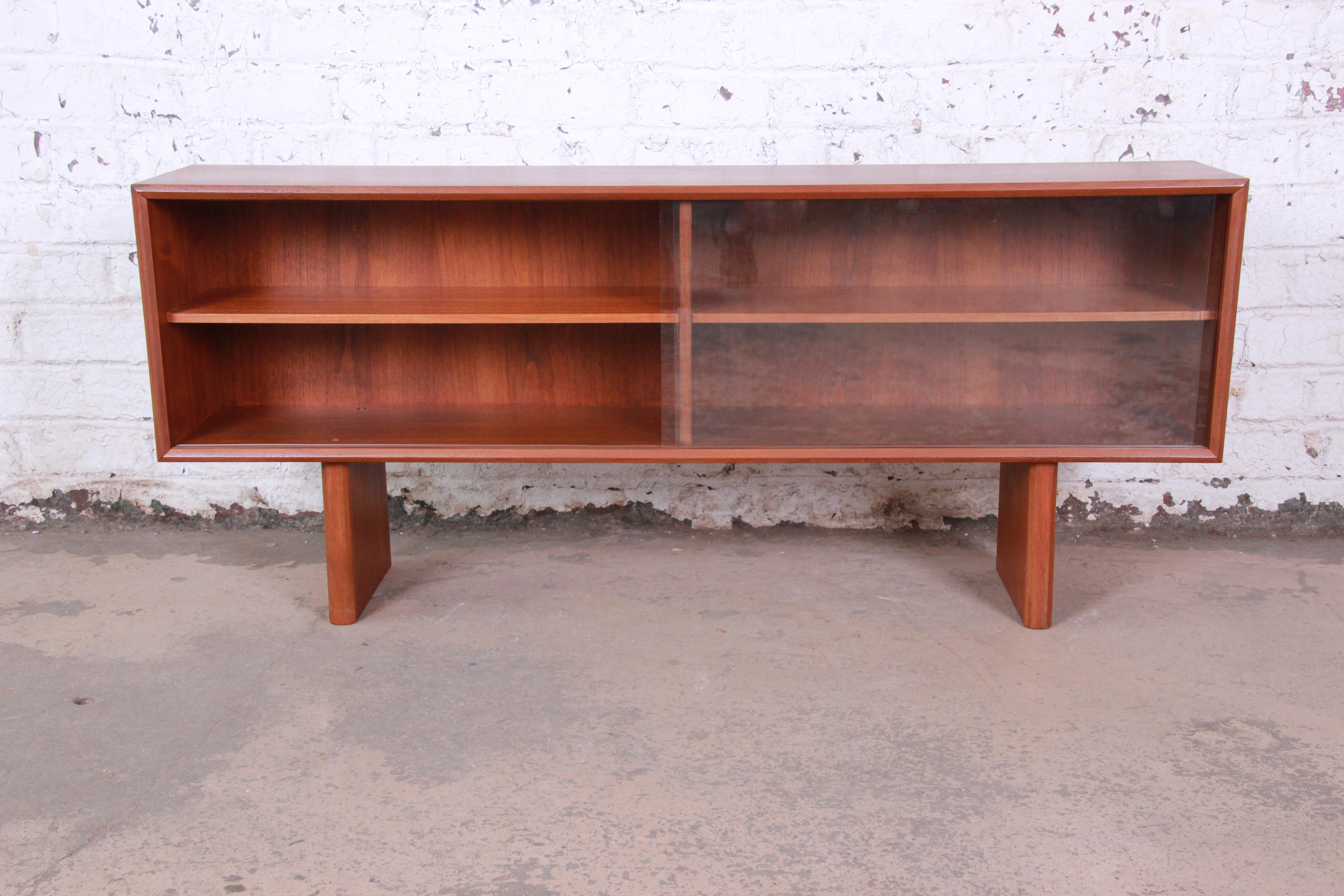 Mid-20th Century Svend Aage Larsen for Faarup Danish Modern Teak Glass Front Bookcase or Credenza