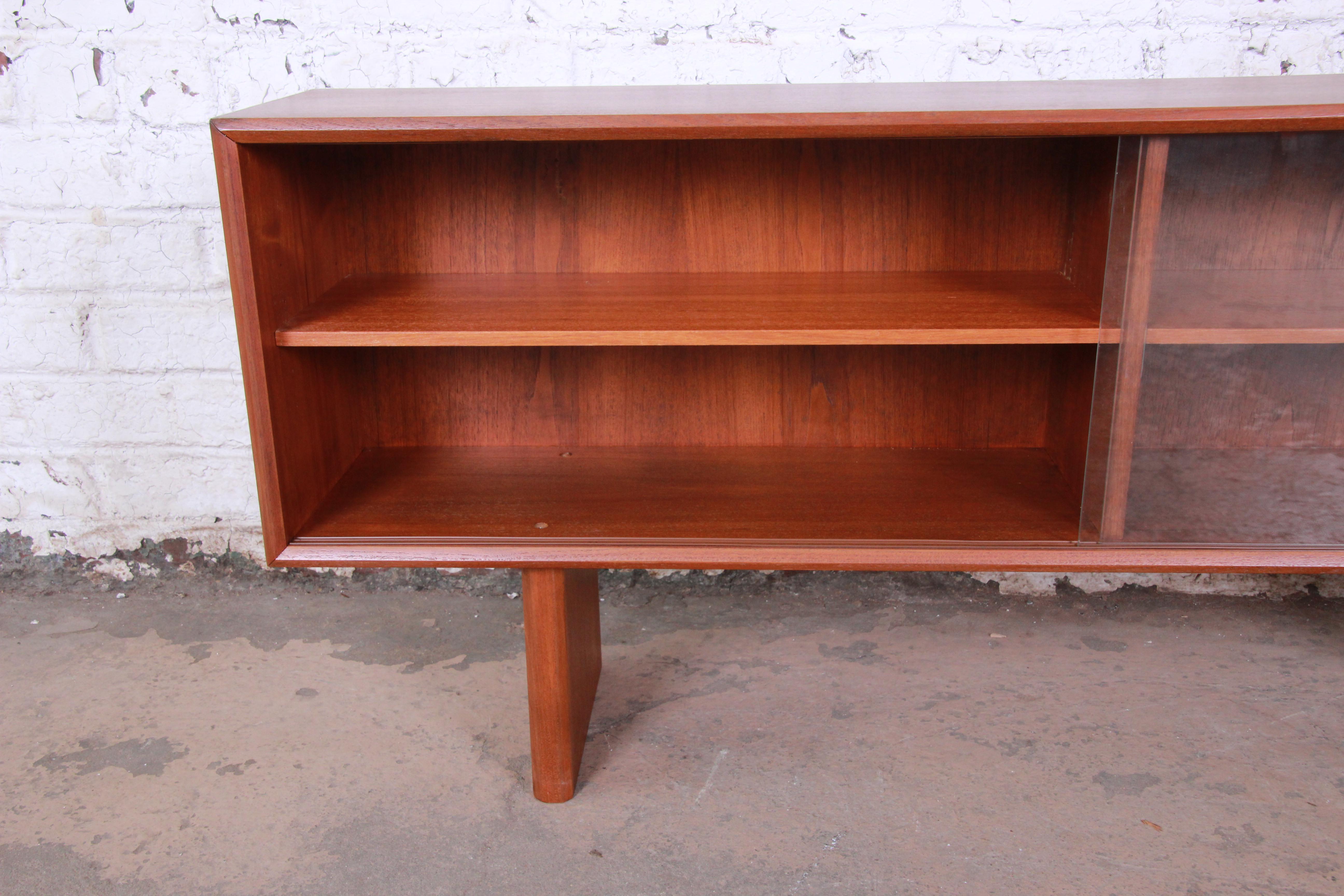 Svend Aage Larsen for Faarup Danish Modern Teak Glass Front Bookcase or Credenza 1