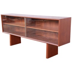 Svend Aage Larsen for Faarup Danish Modern Teak Glass Front Bookcase or Credenza