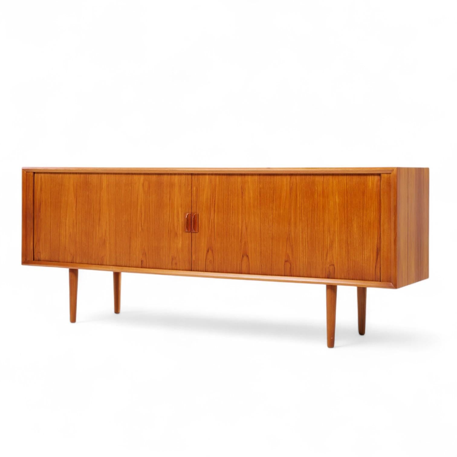 Mid-Century Modern Svend Aage Larsen for Faarup Møbelfabrik Danish Tambour Door Credenza For Sale