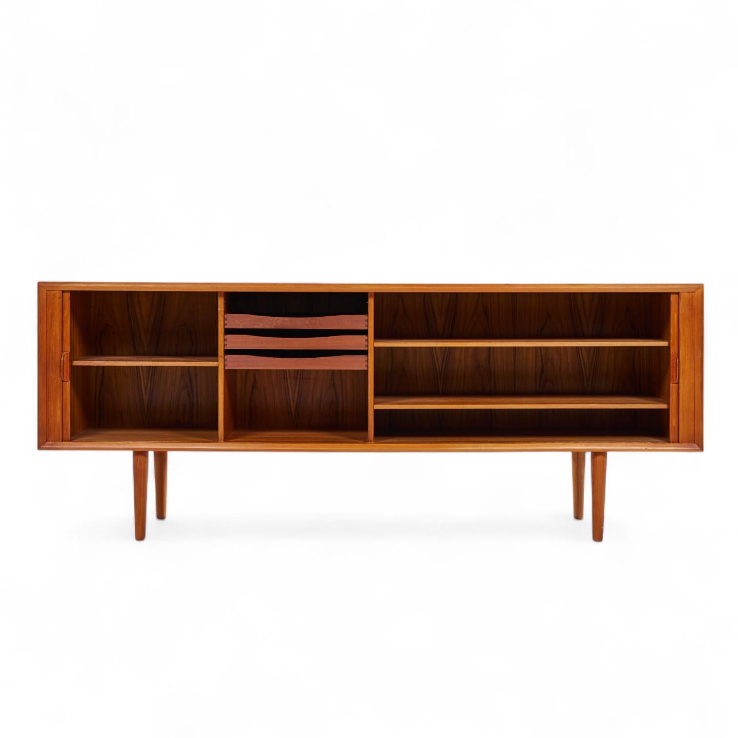 Teak Svend Aage Larsen for Faarup Møbelfabrik Danish Tambour Door Credenza For Sale