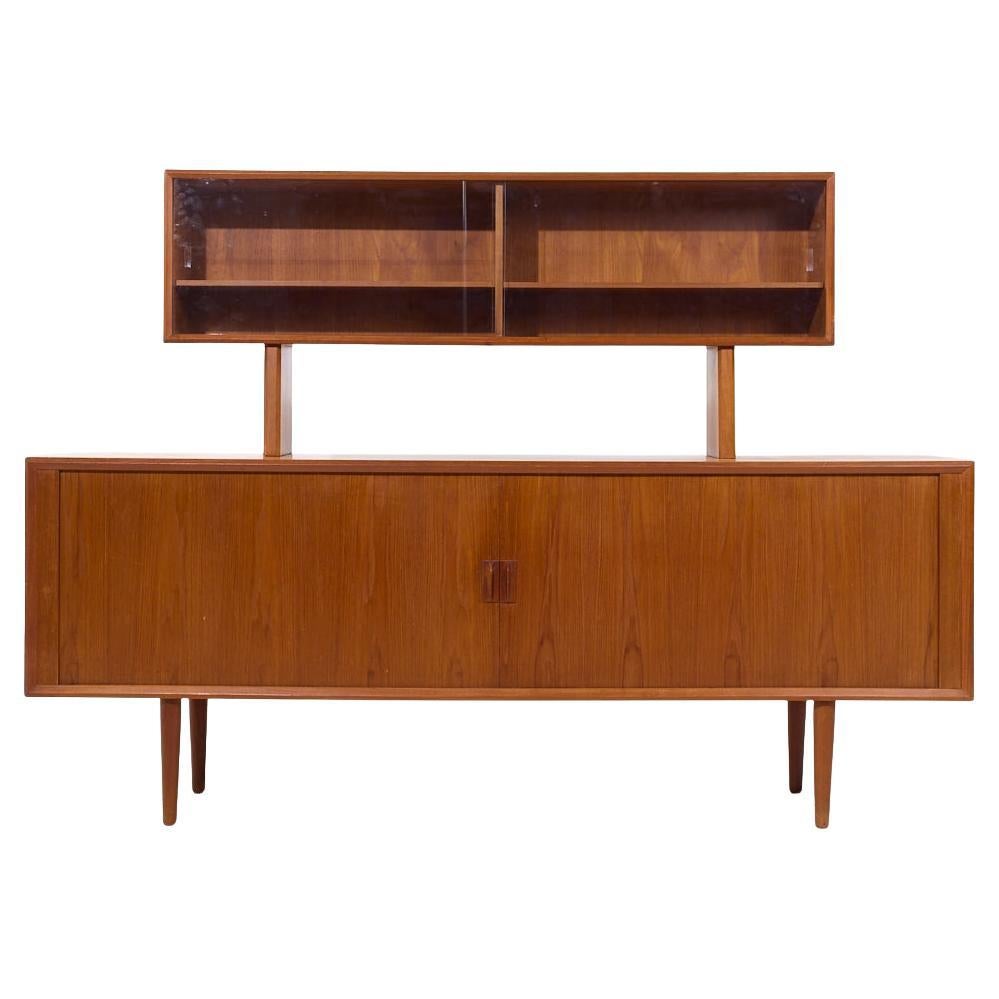 Svend Aage Larsen for Faarup Møbelfabrik Danish Tambour Door Credenza with Hutch