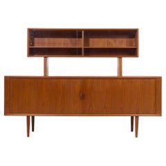 Svend Aage Larsen for Faarup Møbelfabrik Danish Tambour Door Credenza with Hutch