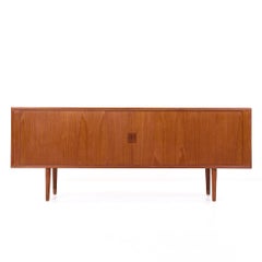 Svend Aage Larsen for Faarup Møbelfabrik MCM Danish Teak Tambour Door Credenza