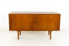 Svend Aage Larsen for Faarup Mobelfabrik MCM Danish Teak Tambour Door Credenza