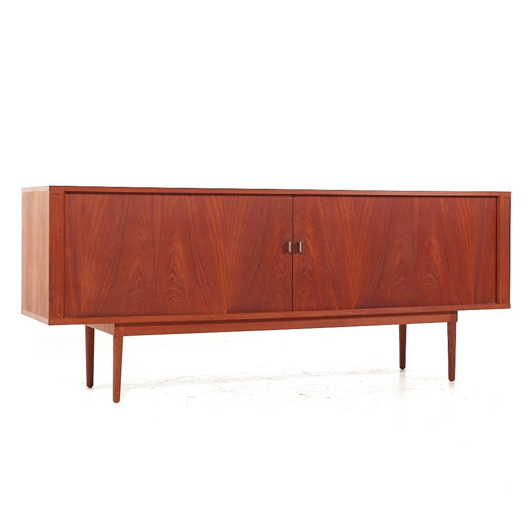 Svend Aage Larsen Mid Century Teak Tambour Door Credenza with Hutch In Good Condition For Sale In Countryside, IL