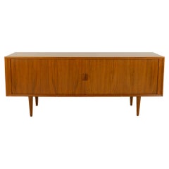 Svend Aage Larsen Mid Century Teak Tambour Tür Sideboard Buffet Credenza