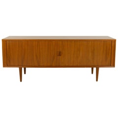Svend Aage Larsen Mid Century Teak Tambour Door Sideboard Buffet Credenza