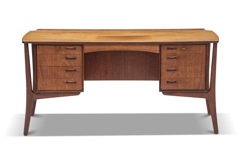 Danish Svend Aage Madsen Bow Edge Desk in Teak For Sale