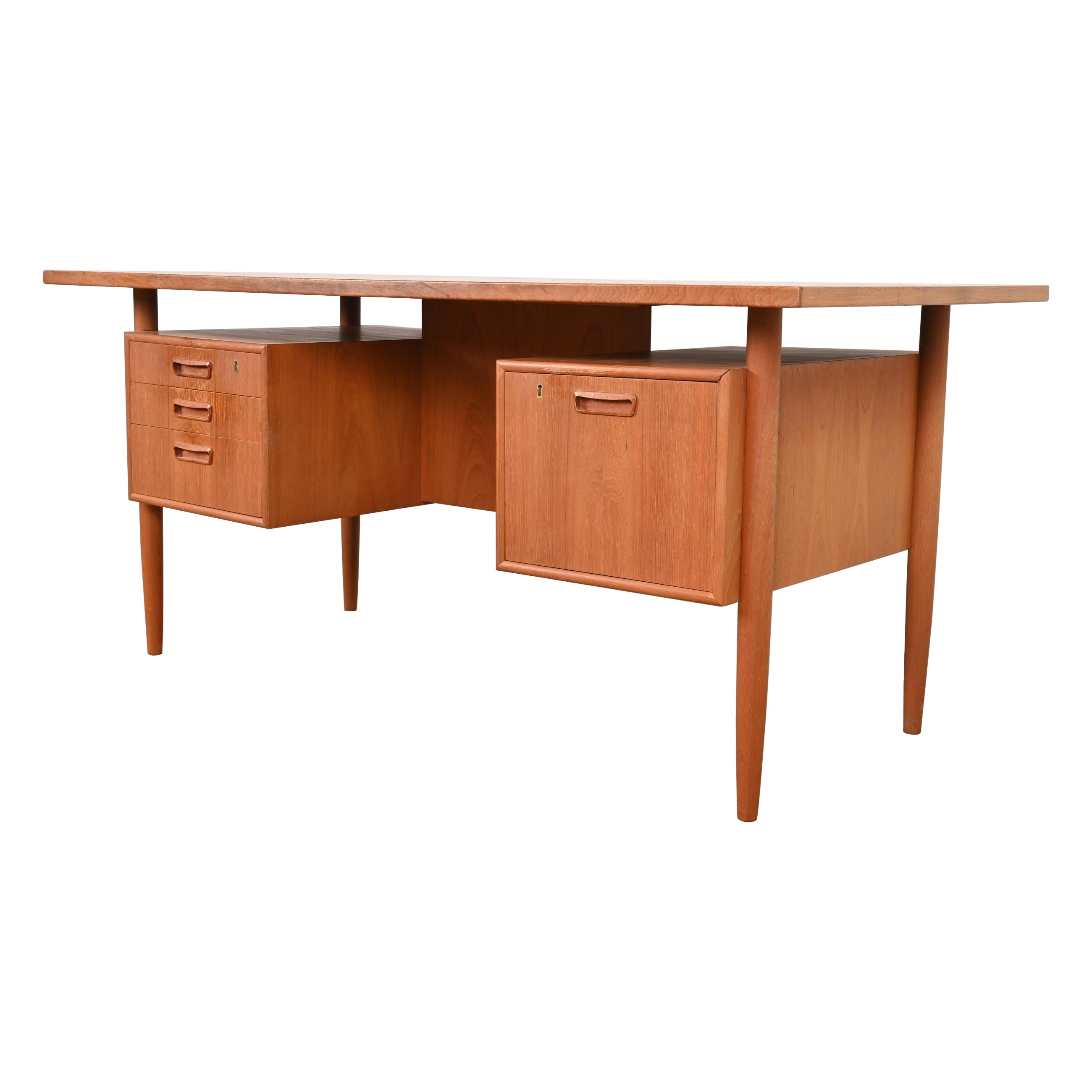 Svend Aage Madsen Danish Modern Teak Floating Top Executive Desk, 1960s