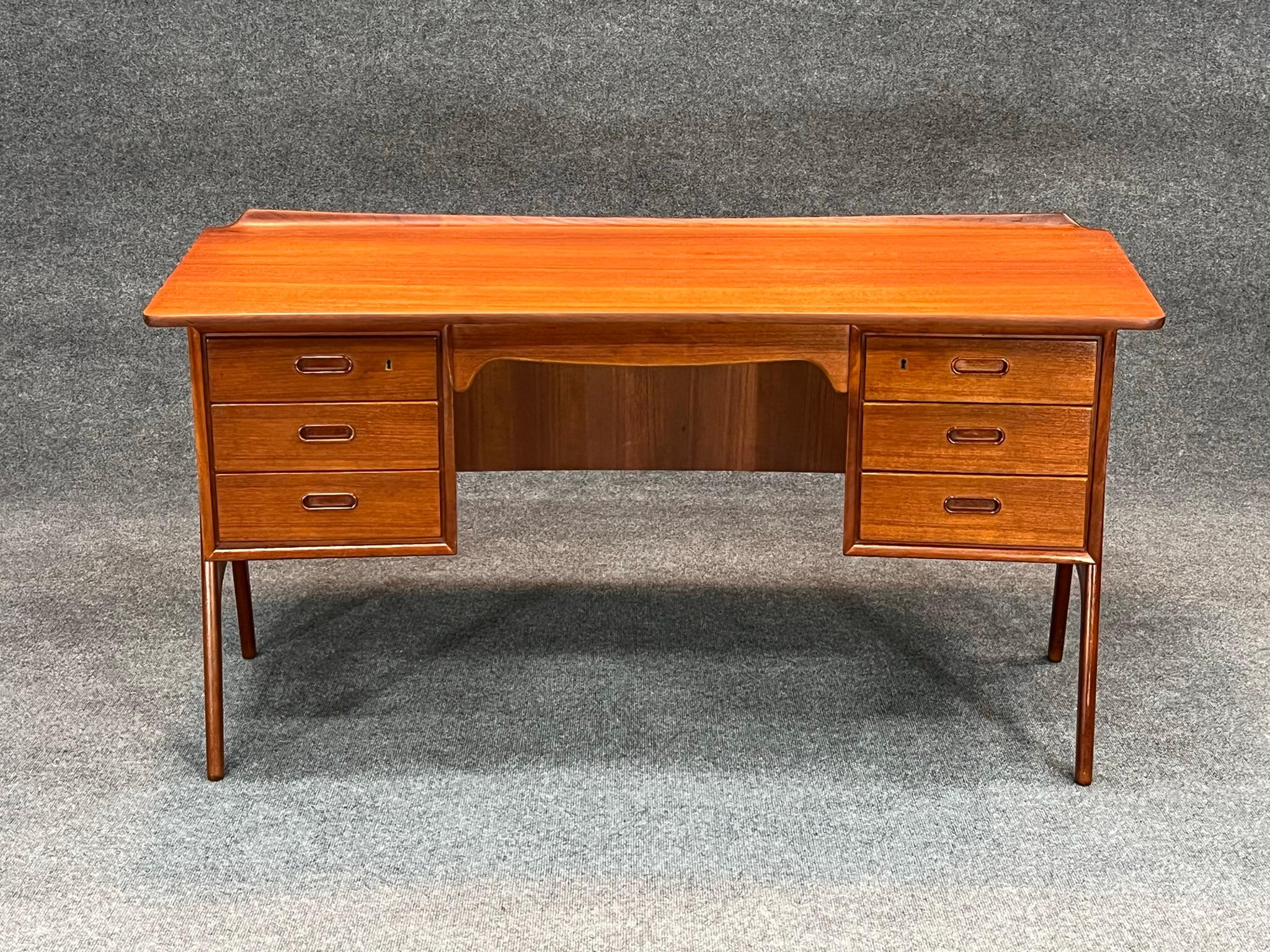 Danish Svend Aage Madsen for Sigurd Hansen Mid-Century Curved Front Teak Desk C. 1960